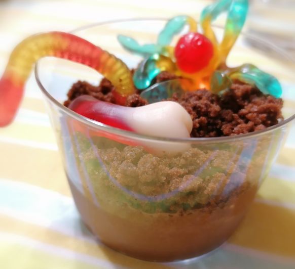 LODO CHOCOLATEADO EN EL JARDÍN CON GUSANITOS